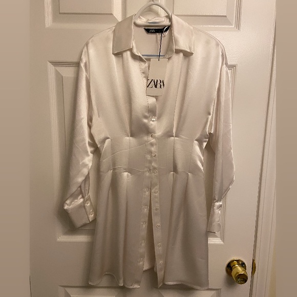 BNWT Zara Satin Effect Shirt Dress - Picture 2 of 4
